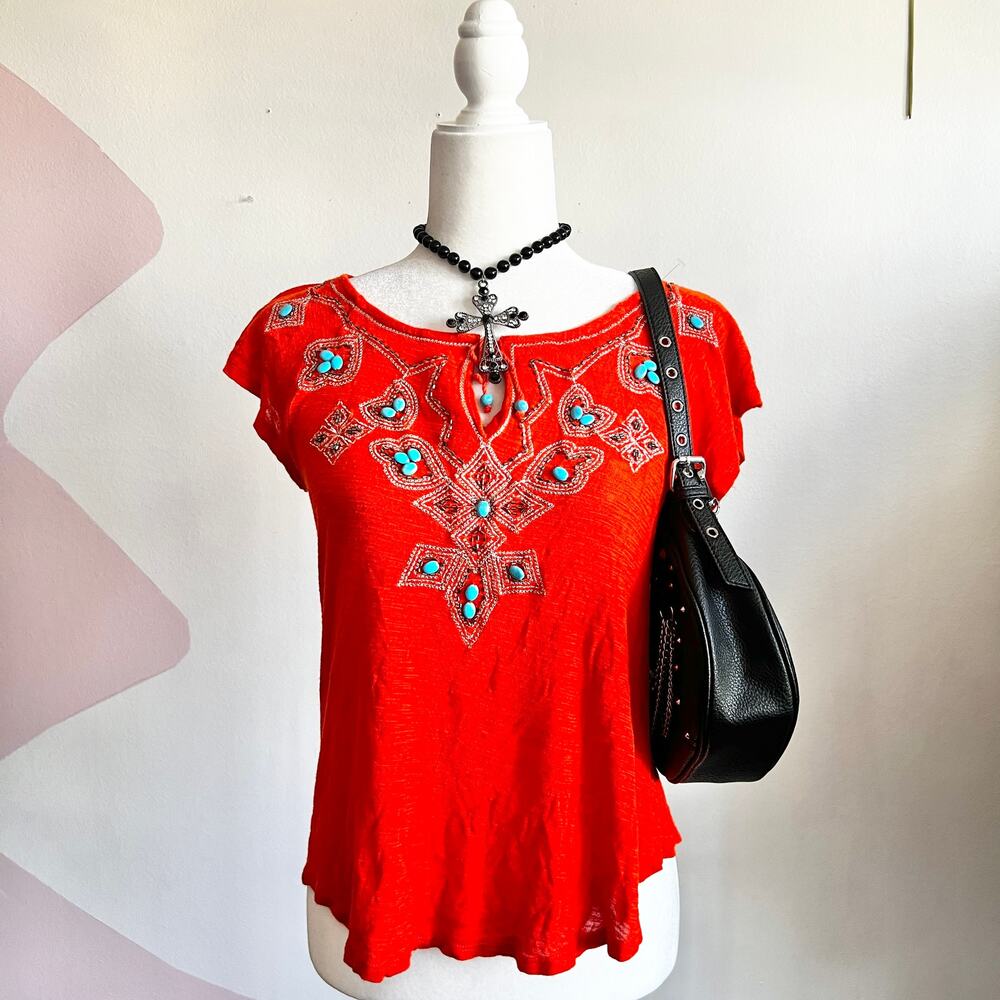 Orange Beaded Top, Boho, Y2K, Festival, Indie, Coquette,Cottagecore, Retro,Small
